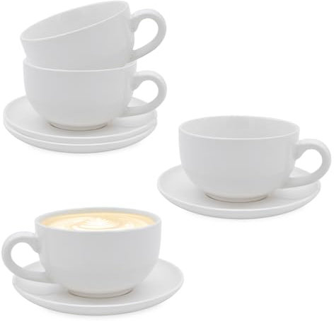 Cappuccino Tasse & Untertasse 200 ml - 4er Set weiß - Kaffee Becher Kaffeetasse