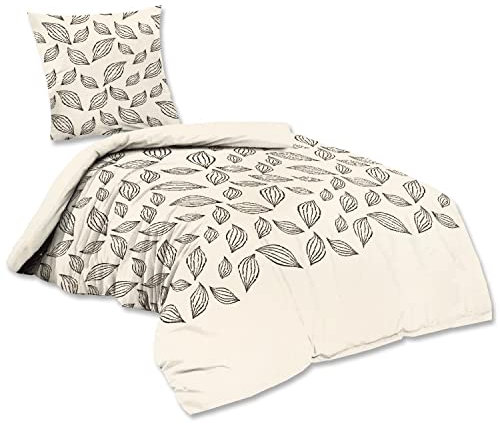 EXKLUSIV HEIMTEXTIL Bettwäsche Baumwolle Joris 2 teilig Reißverschluss Blätter schwarz-Weiss Marke 135 x200 cm + 80 x80 cm