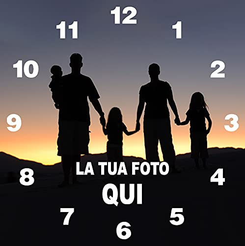 Stileitaliano Orologio da Parete personalizzato in legno moderno con Numeri Bianchi Orologi a muro con foto stampa fotografica 25cm x 25cm Quadrato Idea Regalo per la Casa