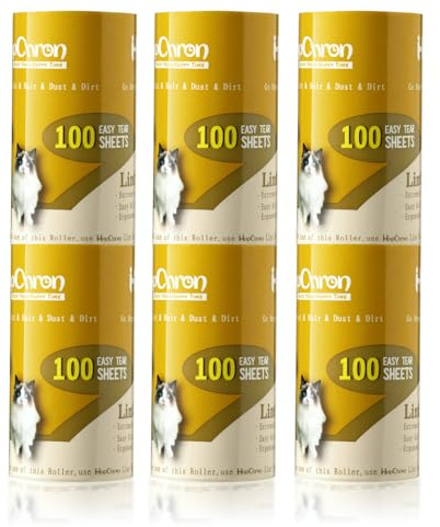 HapChron Extra Sticky Lint Roller Refills Only, Total 600 Easy Tear Sheets, Fits Most 3.9-4 Standard Size Lint Roller with Inner Diameter at 1.5, Works Great On Pet Hair