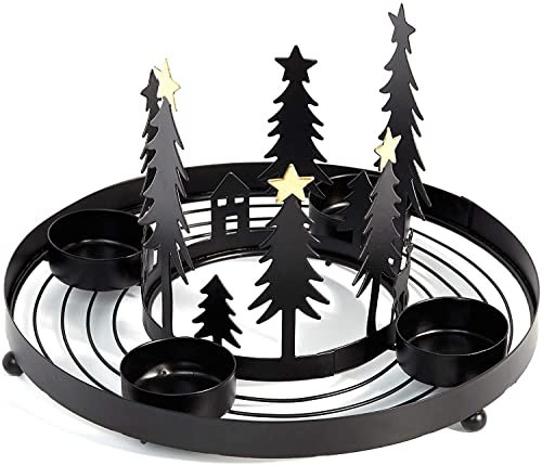 HEITMANN DECO runder Teelicht-Kerzenhalter aus Metall - Advents-Teelichthalter - Kerzenständer für 4 Teelichter - moderner wiederverwendbarer Adventskranz - schwarz