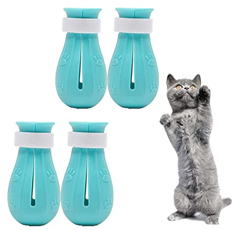 ZEACCT Silikon Katzenschuhe,4 Stücke Kratzfeste Katzenschuhe, Katze Anti-Scratch Stiefel Silikon Einstellbare Katze Pfotenschutz Fuß Kratzfeste Katzenfußabdeckungen Silikon Anti-Kratzer Katzenschuhe
