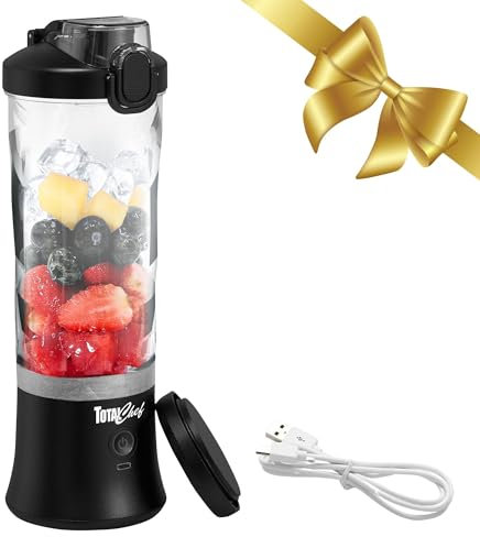 Total Chef Portable Mini USB Blenders Smoothie Maker Cordless Personal Blender 600ml Cup Small Mixer for Protein shake Baby Food Milkshakes Fruit Juice Slushie for Home Office Travel Gym Black