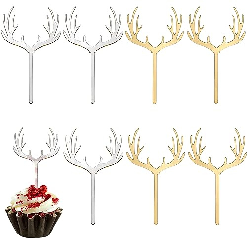 SUNNYCLUE 1Boîte 40 Pcs Noël Cupcake Toppers Deer Antler Cupcake Topper Plastique Renne Gâteau Pics Dessert Acrylique Toppers en Vrac pour Mariage Anniversaire Chasse Rustique Country Party Gâteau Déc