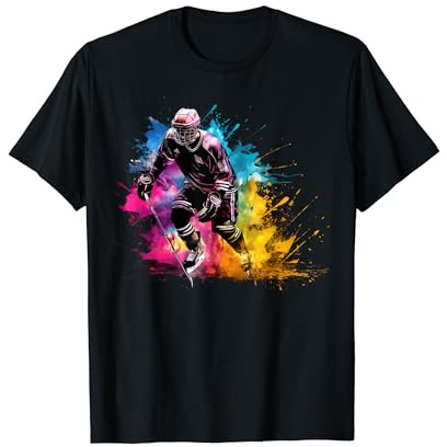 Giocatore di hockey su ghiaccio colorato ragazzo su hockey su ghiaccio da uomo Maglietta