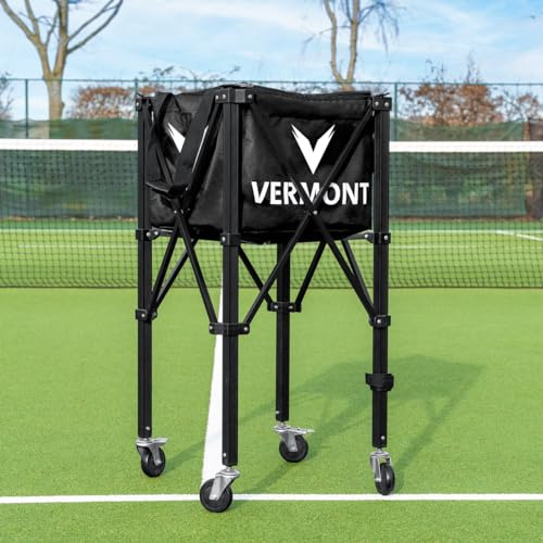 FORZA VERMONT Pro Rolling Tennis Ball Basket - Portable & Efficient Storage [150 Ball Capacity] - Available in Black or Blue (Black)