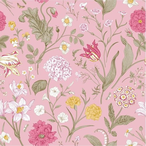 TULTOAP Selbstklebende Tapete Blumen Rosa Blumentapete Vintage Rosa Wandschutzfolie 40x600cm Wasserdicht Klebefolie für Möbel Schrank Küche Wand (40x600cm)