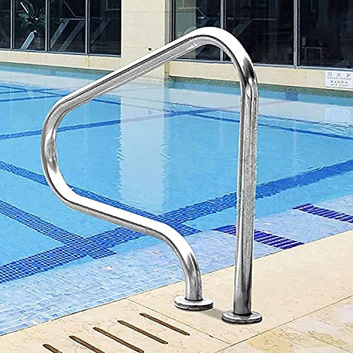 ASHILD Mains courantes de Piscine, Rampe d'escalier de Piscine en Acier Inoxydable 304 avec Plaque de Base, 3 Barres d'appui incurvées pour échelle de Piscine pour Personnes âgées/Enfants