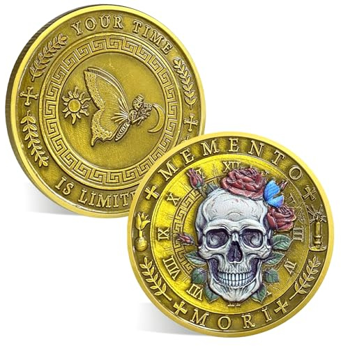 ACGZQY Memento Mori Coin - Roses Skull Memento Vivere Coin Stoic Reminder Sobriety Token DEC Cool Recovery Medallion Gifts