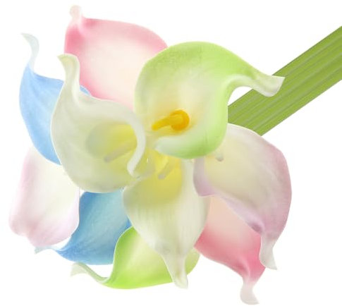 Lot de 10 bouquets de fleurs de lys calla artificiels de couleurs mélangées, fausses fleurs en latex réalistes avec tige pour anniversaire, mariage, printemps, fête à domicile, décoration de jardin