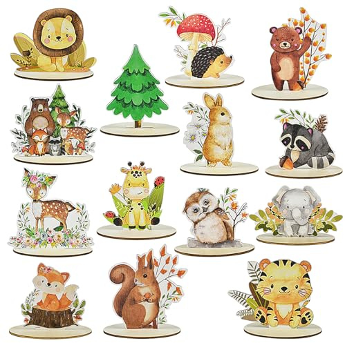 Decoration Animaux de la Foret,Animaux Foret en Bois,14 Pieces Deco Table Animaux de la Forêts,Decoration Forets pour Fête Anniversaire Décor Table Toppers Gâteau Noël