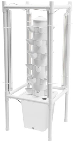 Hydroponic Tower Grow Kit, 30 Löcher 6 Etagen Erdloses Pflanzturm Hydroponic System Aeroponic Tower, Vertikaler Garten Erdbeerturm Hydroponisches Anzuchtsystem für Kräuter, Obst und Gemüse (Weiß)