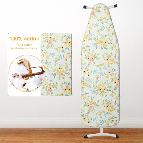 Lvjkes Strykbrädsöverdrag, Easy Fit Strykbrädsöverdrag, Stretch Strykbrädsöverdrag, Spara tvättmaskin, Extra Large Strykbrädsöverdrag med 100 % Bomullstopp, Vinterjasmin, 135 x 56 cm