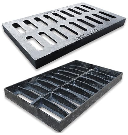 HAEKEBC Outdoor Drain Grate 8in 12in 16in Driveway Drain Cover Heavy Duty Cast Iron Trench Drain Covers, Rectangle Sewer Cover Grates(20x8in-50x20cm)