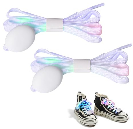 Pumwoy blinkande skosnören 120 cm, LED-skosnören 3 lägen, lyser i mörkret skosnören 7 färger för föreställningar, nattlöv, fester, festivaler, presenter, färgglad, 120
