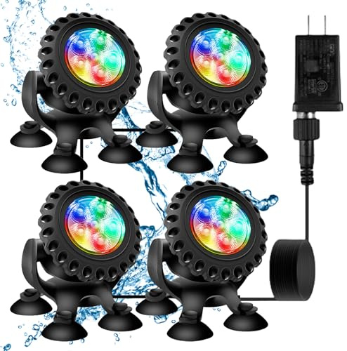 Illuminazione a LED subacquea RGB, luce subacquea, per stagno, illuminazione subacquea, con telecomando e app Bluetooth, IP68, luce subacquea per giardino, patio, albero (4 in 1)