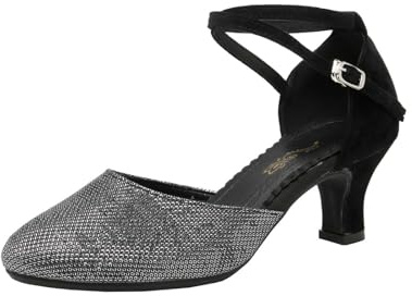 Chaussures de Danse Latine à Bride arrière Scintillantes avec Boucle, Semelle Souple antidérapante pour Confort Optimal, Talon mi-Haut, Escarpins habillés à Enfiler pour Femme (Grey, 38)