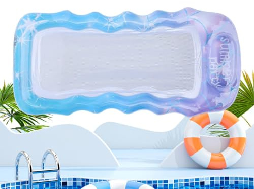 Inflatable Pool Float - Adult Mesh Water Tanning Lounge Chair, Lakeside Party Floating Bed | Beach Water Hammock Headrest Mat 420g, Heavy Duty Blow Up Swimming Mattress Recliner