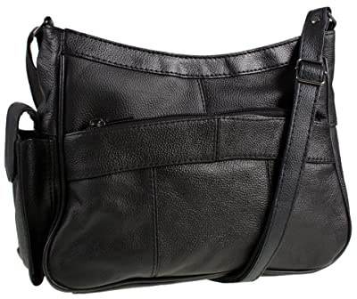 Medium Sized Soft Nappa Black Leather Bag Handbag with long strap - Can be worn across the body