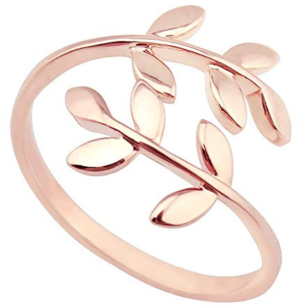 ELBLUVF Stainless Steel 18k Rose Gold Plated Leaves Leaf Laurel Adjustable Branch Ring Jewelry for Women