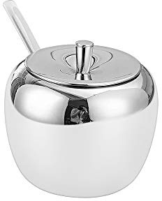 Zuccheriera in acciaio inox SUS304 per la casa, contenitore per spezie, in metallo, con coperchio e cucchiaio, per sale, zucchero, caffè, erbe aromatiche