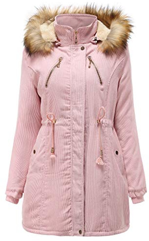 Vinterjacka för damer, manchesterjacka med fuskpäls, huva, kort kappa, kanpola-parkas med plyschmönstrad, promenadrock, teddy-fleece, trenchcoat, kort, varma ytterkläder, 10 rosa, 40