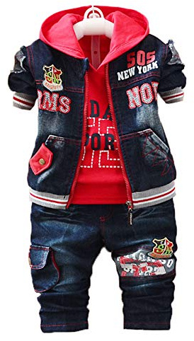 Spring Autumn Boys 3pcs Clothing Set Cotton Shirt Jeans Denim