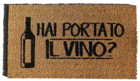 Casatessile CASA Tessile Zerbino Tappeto Ingresso Rettangolare in Cocco, 40X70 cm, Fondo in Gomma Antiscivolo - Stampa Hai Portato Il Vino?
