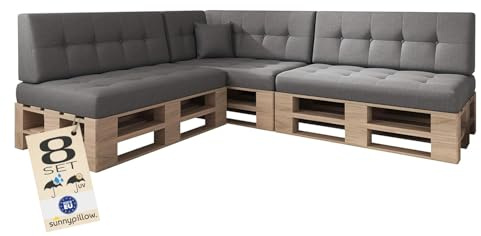 sunnypillow Palettenkissen Outdoor, UV-lichtecht, wasserdicht - 8er Set - Palettenauflage für Palettensofa für Haus und Garten - Palettenpolster für Palettenmöbel - Rückenkissen & Sitzkissen Grau