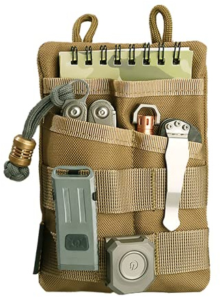 VIPERADE VE3 Tool Pouch Pocket Organizer, Nylon Tool Belt Loop Pouch with 4 Pockets Tool Storage EDC Pouch for Flashlight/Pocket Knife, Tactical Pen, Notebook (Tan)