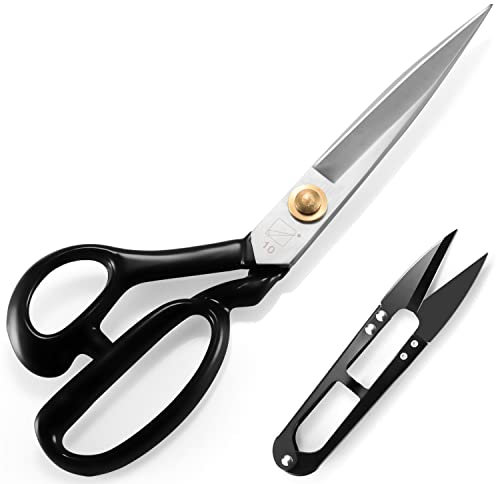 Stoffschere für Linkshänder, 26,8 cm Schneiderschere mit galvanischer Oberfläche und Kohlenstoffstahl zum Schneiden von Leder, Kleidung, Stoffen(mit Fadenschere)