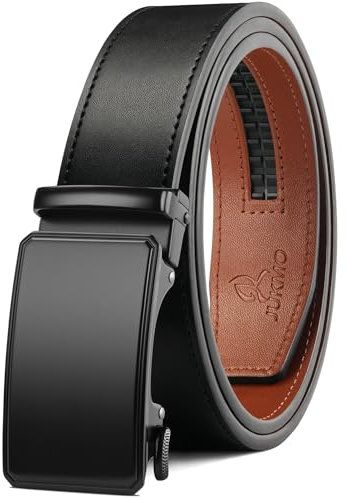JUKMO Gürtel Herren, Ledergürtel Ratsche Automatikschließe, 35mm Breit Gürtel (Achteck - Schwarz, S-75cm to 90cm Taille Verstellbar (Länge 115cm))