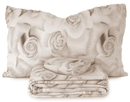 Morbidissimi Completo lenzuola Roses in Pile dimensioni varie J925 Matrimoniale BEIGE
