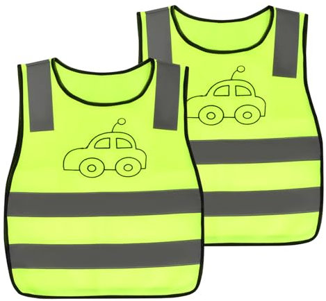 HoaaiGo 2 Stück Warnweste (3-10 Jahre) Kinder Sicherheitsweste 360 Grad Reflektierende Atmungsaktive Kinderwarnweste für Straßenverkehr Schutz für Jungs Mädchen Neongelb - Auto