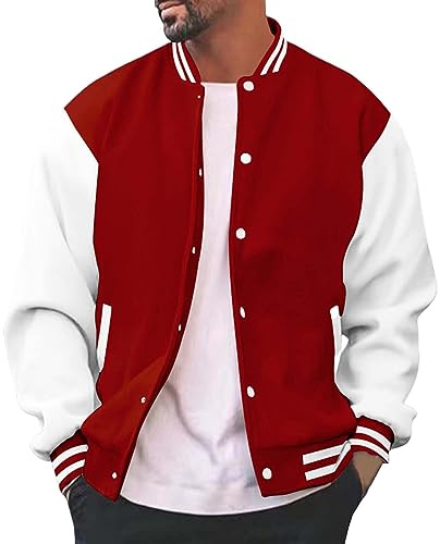 OBiQuzz Veste universitaire pour homme - Veste bomber oldschool pour homme - Mode demi-saison - Coupe droite - Col montant - Veste de baseball - Veste de sport avec poches - Veste légère