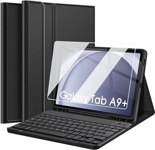 Nanhent Clavier Coque pour Samsung Galaxy Tab A9+ / A9 Plus 11 Pouces 2023 (SM-X210/X216/X218) Tablette, AZERTY Français Amovible Bluetooth sans Fil Clavier Étui Housse avec Protection écran