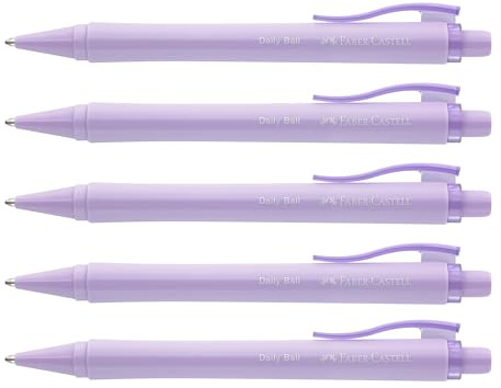 Faber-Castell 205099 - Penna a sfera Daily Ball lilla dolce, 5 pezzi, con refill XB sostituibile, a prova di documento