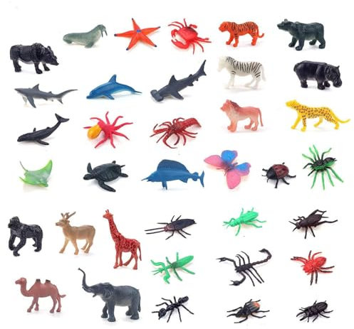 Tiere Figuren Spielzeug,12 PCS Tierfiguren Figuren Spielzeug + 12 PCS Insektenwelt Miniatur + 12 PCS Mini Meerestiere Dschungel Wild Zootiere Figuren Spinne Spielset für Kinder Kinder Lernspielzeug