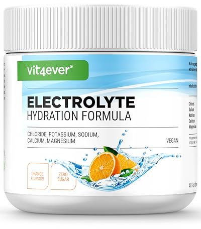 Elektrolyte - 200 g (40 Portionen) - Hydration Formel mit Chlorid, Kalium, Natrium, Calcium, Magnesium - Perfekt für Sportler bei Flüssigkeitsverlust - Ohne Zucker - Vegan - Orangen Geschmack