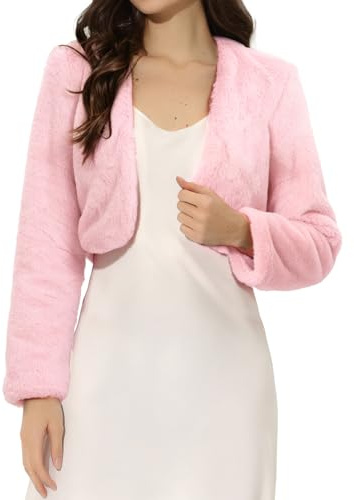 Allegra K Formal Bolero for Women's Evening Dressy Faux Fur Shrug Jacket Light Pink XS