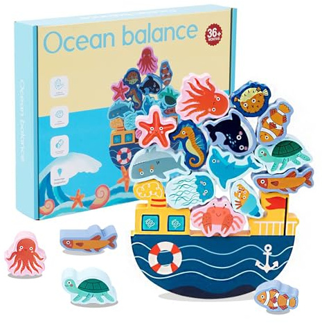 Animales de Juguete, Bloques Construccion Niños Juego de Equilibrio Apilable Practica Movimientos Finos, Juguetes Madera Educativos Mejore la Creatividad y Cognición Espacial para Niños 2 3 4 5 Años