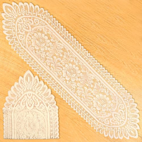 Paquete de 2 tapetes rectangulares de encaje de ganchillo de algodón para mesa, tocador, bufanda, decoración, 13 x 45 pulgadas, color beige