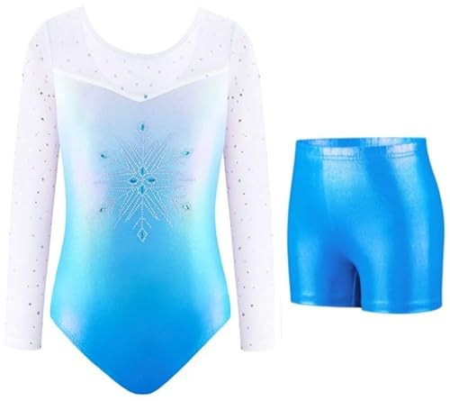 AODOKAT Gymnastics Leotards for Girls with Shorts Set, Long Sleeve/Sleeveless Dance Leotard Sparkle Ballet Dancewear for Kids 5-14 Years