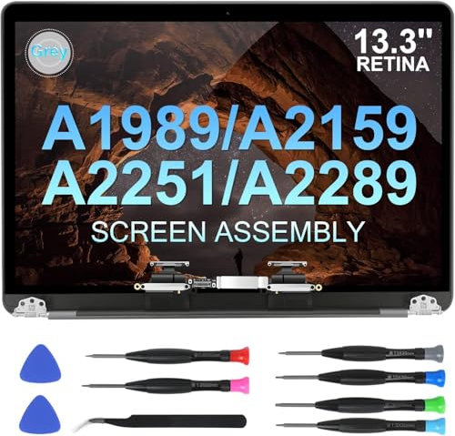 JQYDZH Ersatzbildschirm 13,3 Zoll für Mac Book Pro A1989 A2159 A2289 2018 2019 2020 (Modell: EMC 3214 3358 3301 3456 3348) 2560x1600 A Full LED LCD Display Assembly (for A1989 Space Grau)