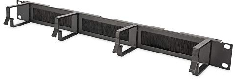 Koscom Connect Kabel-Rangierpanel für Netzwerkschrank I 1 HE Kabelführung für Serverschrank I Rangierfeld mit 4 Führungsbügel 44 x 60 mm I Server Rack Kabelmanagement (Schwarz, 19 Zoll + Bürste)