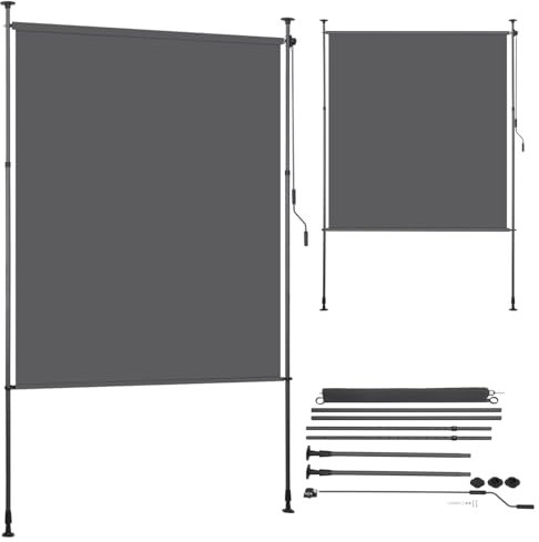 Izrielar Senkrechtmarkise Vertikalmarkise 200x270cm | Balkon Markise ohne Bohren mit PU-Beschichtung | Sonnenschutz & Sichtschutz Wetterfest | Profi-Klemmmarkise (Anthrazit)