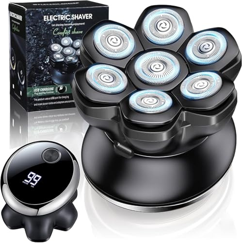 Yaskyly Head Shavers for Bald Men Electric Rotary Shaver with 7D Magnetic Head IPX7 Wet/Dry Mens Cordless Shaver Bald Razor with LED Display & Travel Lock, Rechargeable Head Shavers for Men Gift