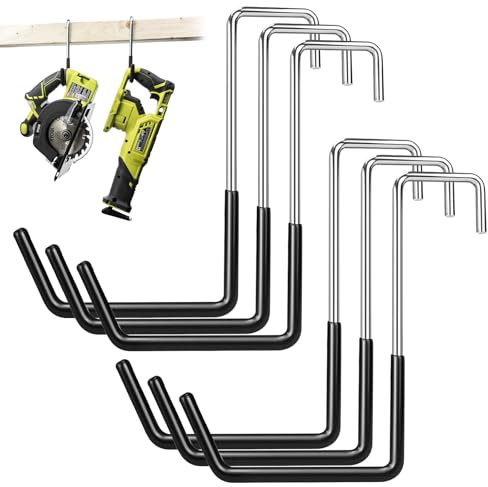 XTUDOU® 6 Pièces Garage à Suspendre, Crochet Garage Sans PerçAge, Crochet à Suspendre Garage pour éChelles, Plantes, VéLos, Outils de Jardin (Noir)