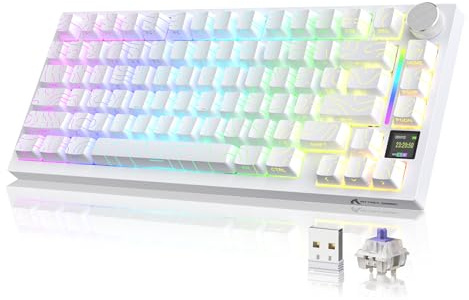 YINDIAO ATTACK SHARK X820 Ultra Teclado Mecánico Gasket con Pantalla TFT y Perilla, Diseño ANSI 75%, 2,4 GHz/BT/Cableado, 5 Espumas Insonorizantes, Hot Swap, para PC,MAC (Blanco, Interruptor Regalo)