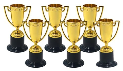 Shirene Mini Gold Trophies,6 Pack Small Plastic Trophies for Children's Birthday Parties Sports Tournaments School Rewards Party Favors and Office Events as Versatile Decorations and Rewards
